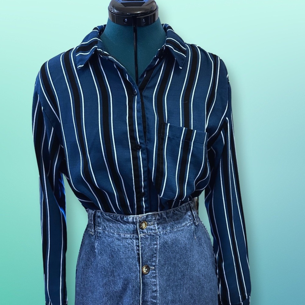 Blue and Black Striped Top